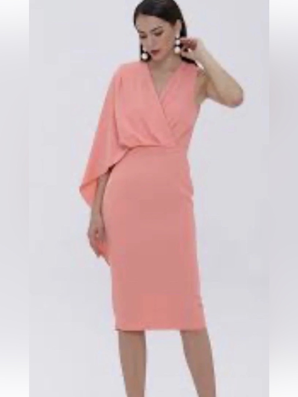 Lavish Alice One-Shoulder Cape Midi Dress Sz 4 Cantaloupe